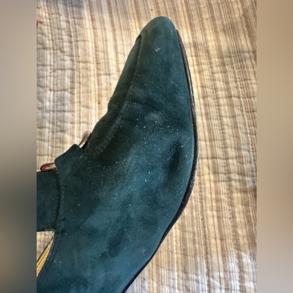 Vintage Proxy Green Suede Buckle Heels Made in Spain Size 10M Block Heel Shoes - Picture 10 of 11